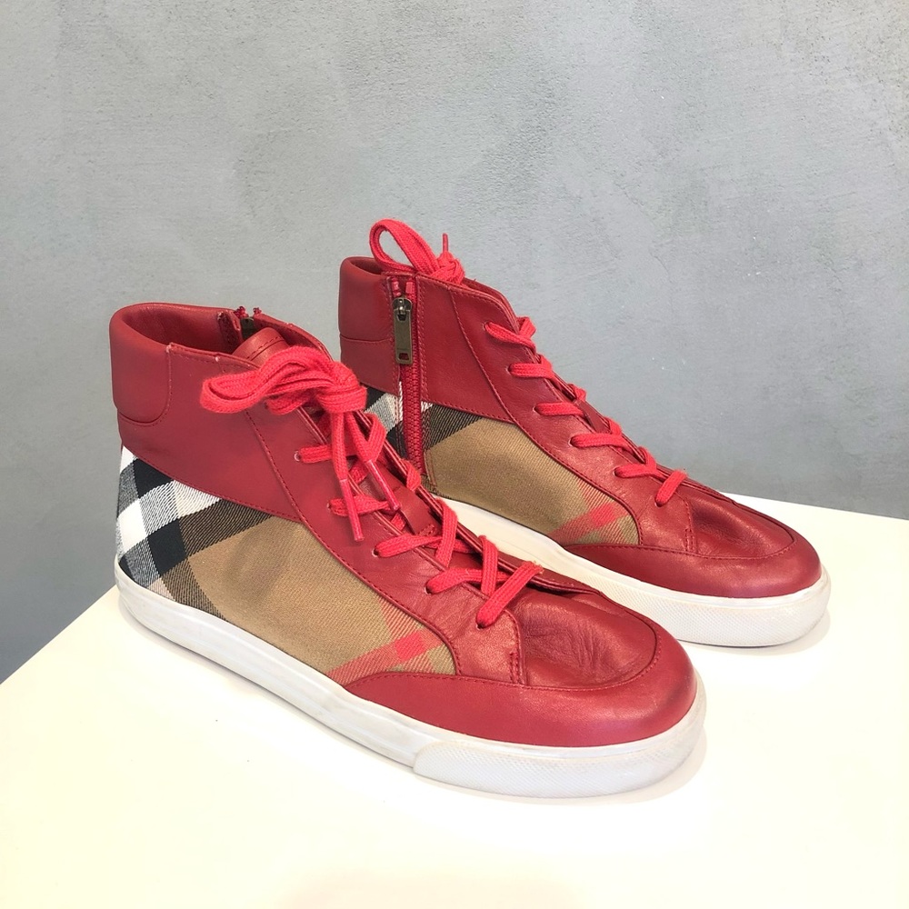 Burberry Unisex Kids Multicolor Plaid Lace Up High Top Sneaker Sz